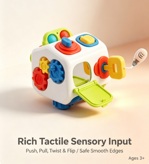 Compact Skill-Building Activity Cube - Screen-Free Travel Toy & Sensory Fidget Box for Young Children