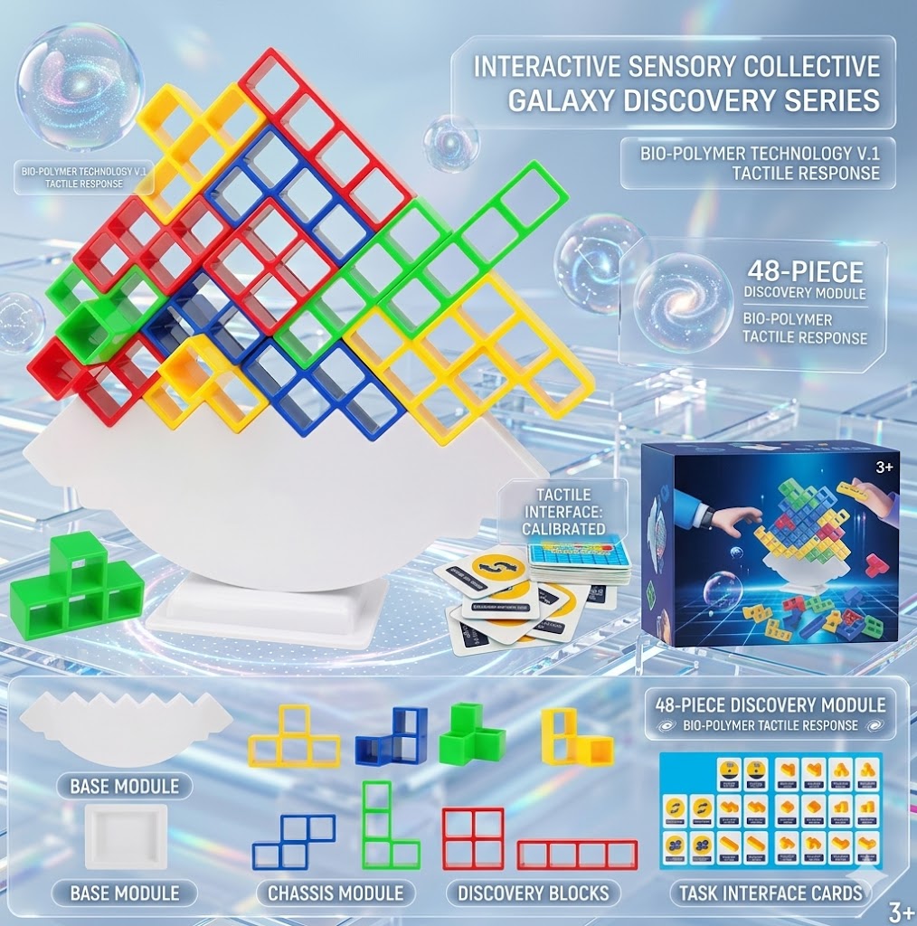 48PCS Tetra Tower Balance Stacking Game - Russian Blocks Building Toys for Kids & Adults - Fun Family Board Game & Multiplayer Party Activity