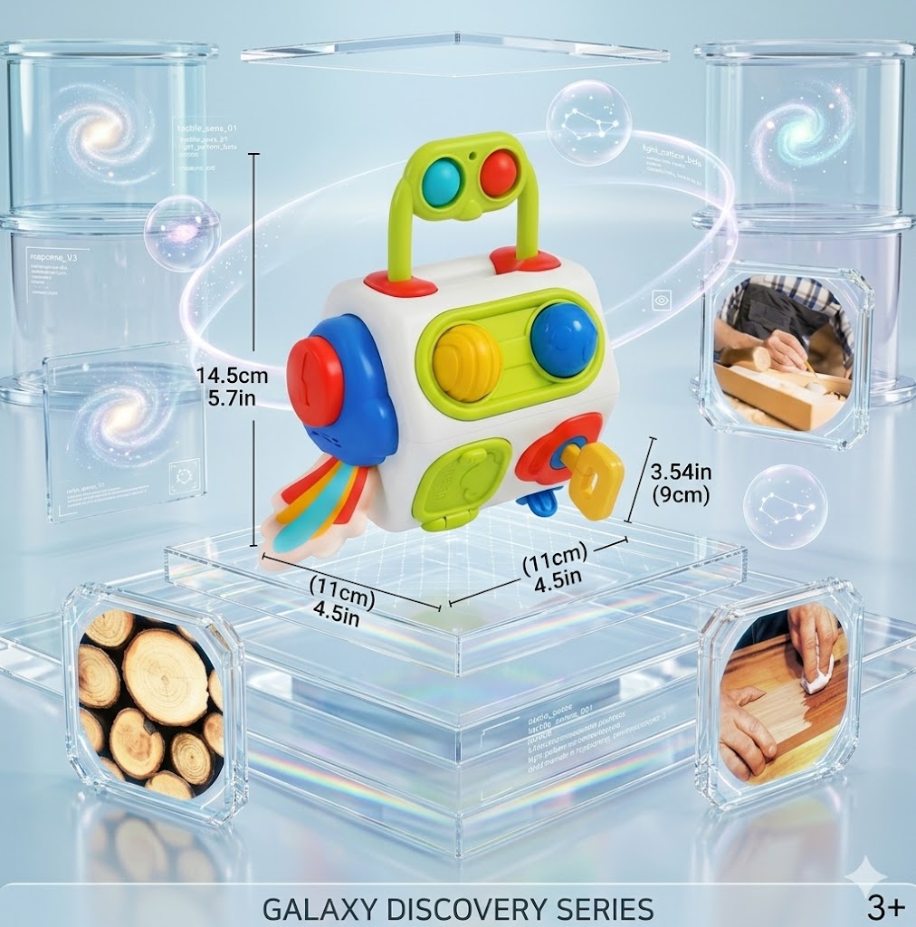 Toddler Travel Busy Board Cube - Portable Sensory Activity Toy for Airplane & Car - Quiet Learning Fidget Toy for Fine Motor Skills Development