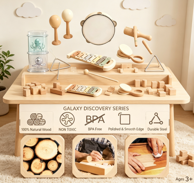 Interactive Wooden Animal Rattle & Tap Toy - Early Learning Percussion Instrument for Toddlers and Preschoolers