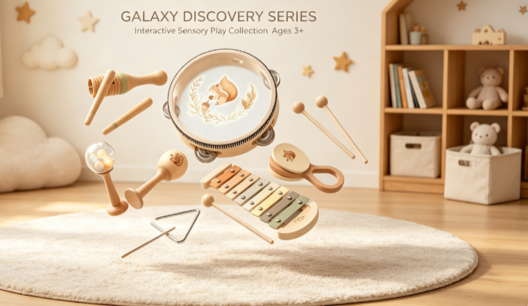 Interactive Wooden Animal Rattle & Tap Toy - Early Learning Percussion Instrument for Toddlers and Preschoolers