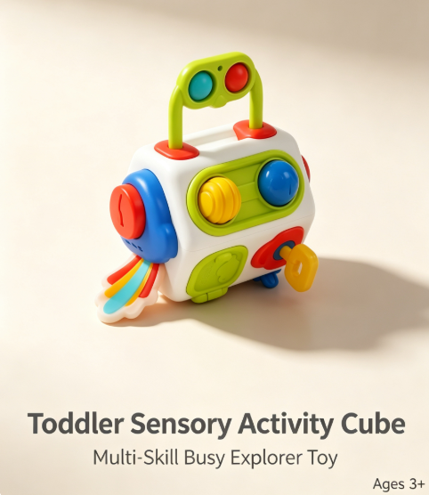 Compact Skill-Building Activity Cube - Screen-Free Travel Toy & Sensory Fidget Box for Young Children