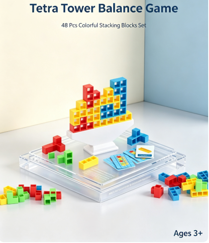 Multiplayer Block Balancing Tower & Puzzle Game - 48-Piece Educational Desktop Toy for Kids and Adults